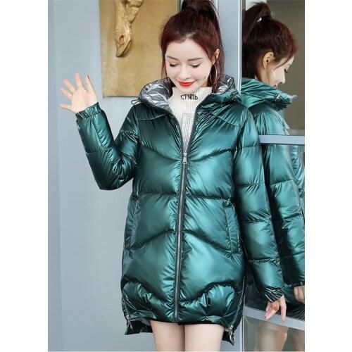 No Wash Women Shiny Down Cotton Jacket Winter New Jackets Warm Long Cotton Jackets Casual Hooded Parka Overcoat 3XL