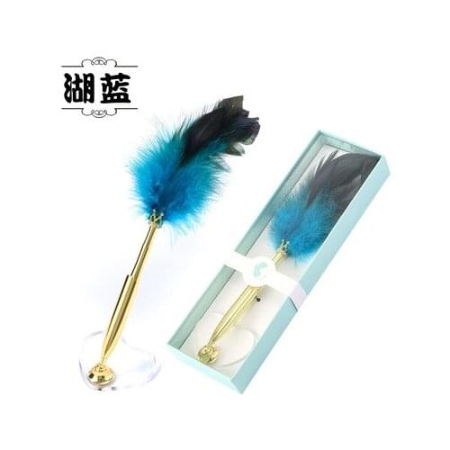 New Gift Pen Feather Quill Pen Ballpoint Pen Student Creative Desk Pen With Pen Holder