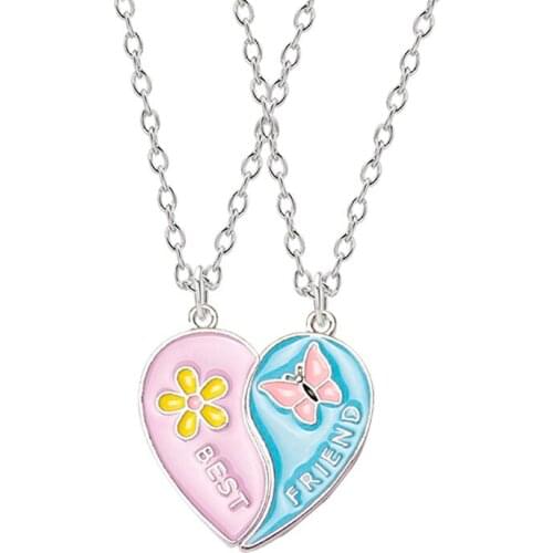 2020 New Fashion Best Friend Necklace Simple Heart-shaped Butterfly Flower Stitching Alloy Pendant BFF Friendship Jewelry Gift