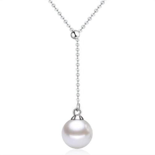 TJP New Fashion Silver 925 Women Choker Necklace For Girl Accessories Top Quality Female Gold Pearl Pendants Necklace Lady Bijou
