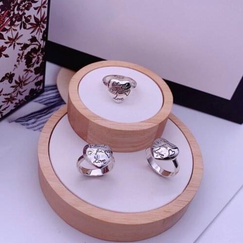 Original Love Fearless Heart Shaped Flower and Bird Carved 925 Sterling Silver Ring High Quality Brand Logo Valentines Day Gift