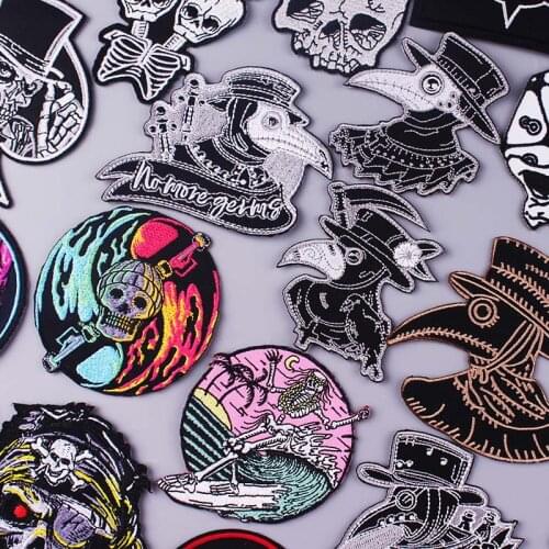 Embroidery Patch Doctor Schnabel Iron On Patches For Clothing Punk/Skull Patch Embroidered Patches For Clohtes Stickers Stripe