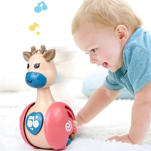 Sliding Deer Baby Tumbler Rattle Learning Education Toys Newborn Teether Infant Hand Bell Mobile Press Squeaky Roly-Poly Toy