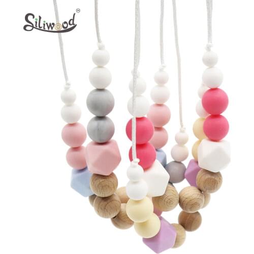 Baby Teething Silicone Necklace Baby Toys BPA Free Wood Teether Pacifier Pendant Nursing Accessories Gifts Children Products