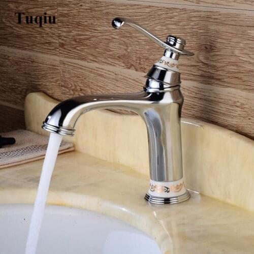 Basin Faucet Water Tap Bathroom Faucet Solid Brass Gold Brass Cold & Hot Water Single Handle Water Sink Tap Mixer