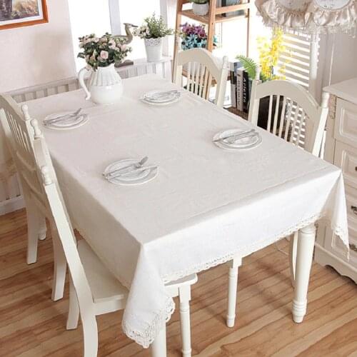 Japan Style Wedding Cotton Linen Solid Lace Tablecloth White Dinner Table Cloth Cover Coffee Tea Table Home Decoration