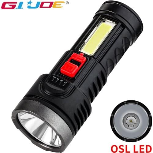 GIJOE 3000LM Led portable tactical flashlight plastic waterproof usb rechargeable Power display built-in battery 4 modes