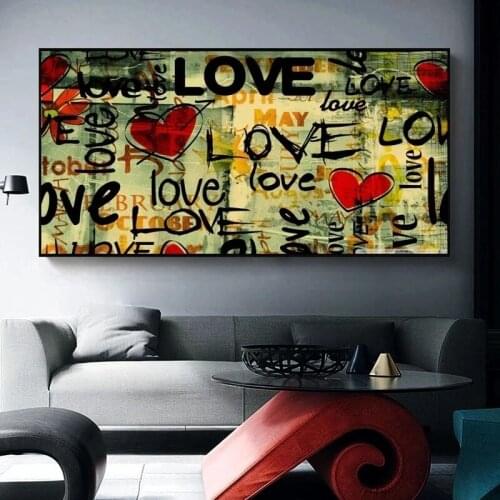 Street Art about Love Abstract Heart Painting Poster Printmaking HD Pictures Printed on Canvas Used for Room Home Decor Wall Art