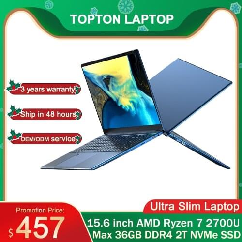 Topton H7 15.6 inch Ultrabook AMD Ryzen 7 2700U 8/12/20/36GB DDR4 512/1T/2T NVMe SSD Metal Notebook Windows 10 Pro Gaming Laptop