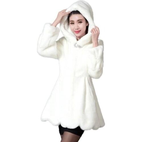 2019 Autumn Winter Faux Mink Fur Coat With Hood Clothing S - 3XL Women Winter Hooded Mink Fur Coats Vintage White Black Clothes
