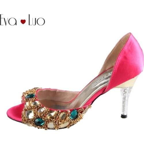 CHS474 Custom Handmade Gold Bridal Wedding Shoes Dress Pumps Silk Crystal Women Two Piece High Heel Shoes DHL Fast Shipping