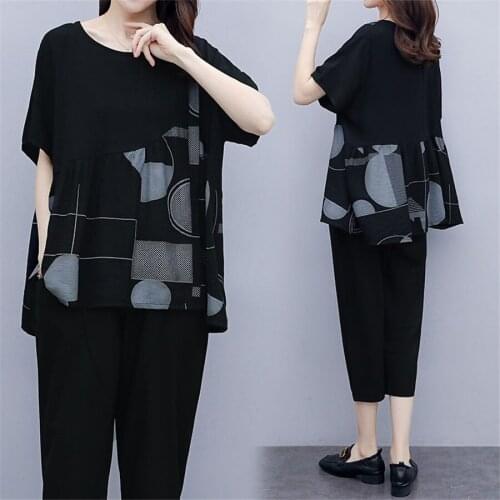 Large size clothing for women Summer printing Sporting suit 2 piece set Oversize Lady clothes set Leisure clothes Tracksuit 5XL