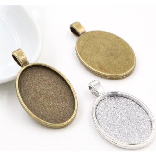 10pcs 20x30mm Inner Size Antique Silver Plated Bronze Simple Style Cameo Cabochon Base Setting Charms Pendant necklace findings