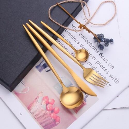 24PCS Stainless Steel Cutlery Sets Luxury Dinner Dinnerware Knife Fork Coffee Spoon Dishwasher Safe 9 Color Silverware Tableware