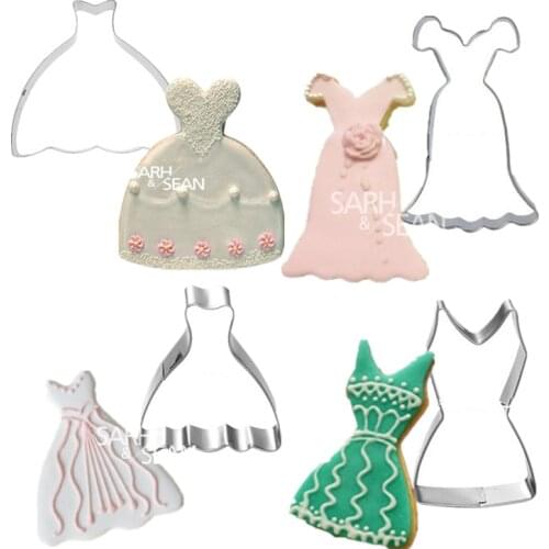 5 Styles Stainless Steel Wedding Woman Dress Cookie Cutters Fondant Biscuits Cutters Tools Decorations