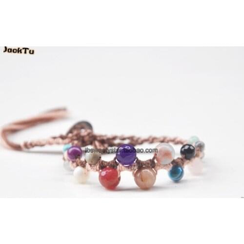 Multi coor natural stone beads cotton bracelet for girl