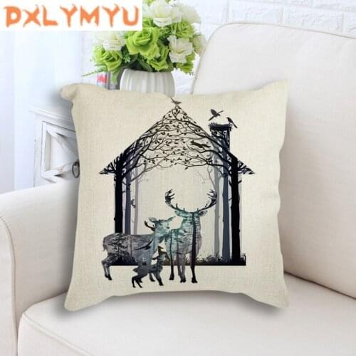 Nordic Art Silhouette Family Of Deer Forest Throw Pillow Case 45x45cm Decorative Cushion Cover for Sofa Kids Bedroom Home Decor