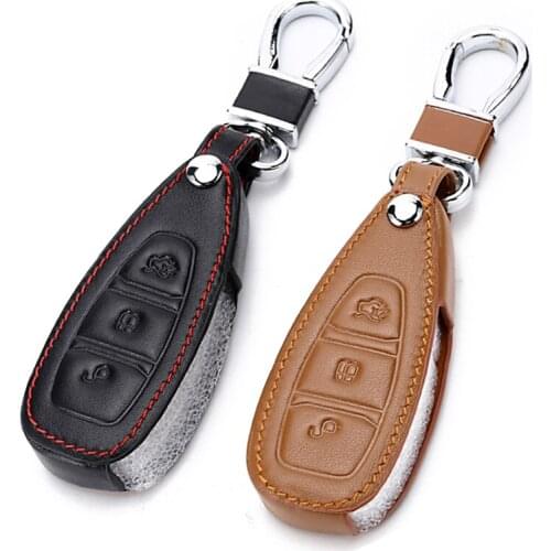 Genuine Leather Remote Key Case Shell Cover For Ford Mondeo Mk3 Transit Custom Fusion Edge Mondeo Mustang For Ford Keys Keychain