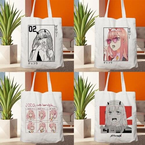 Darling In The Franxx Anime Zero TWO Beautiful Girl Casual Women Shoulder Canvas Bag Large Capacity Tote Reusable Shopping Bags
