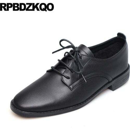 Flats designer shoes china lace up genuine leather oxfords women round toe italian cowhide 10 ladies large size 11 black 2019