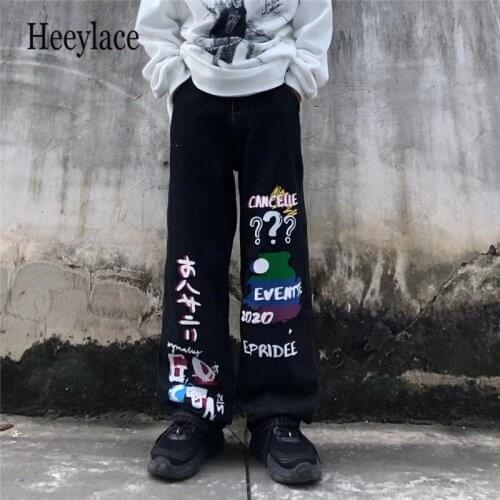 Streetwear Anime Print Baggy Women Fashion Jeans Punk Hip Hop Wide Leg Denim Pants Harajuku Oversized Trousers Female