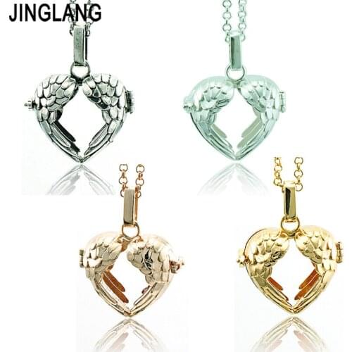 JINGLANG Fashion Pendants Necklace Baby Chime 4 Color Heart Charms Cage Angel Necklace For Pregnancy Women Jewelry