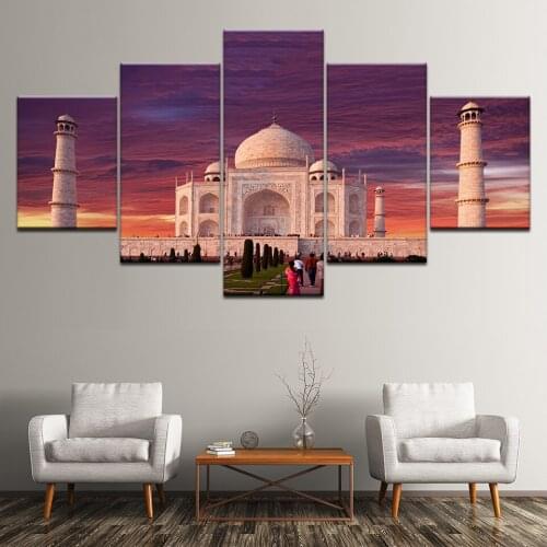 Canvas Painting The Taj Mahal in sunset view 5 Pieces Wall Art Painting Modular Wallpapers Poster Print for living room Decor