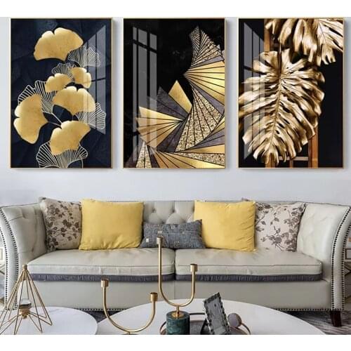 Nordic Decoration Golden Plant Leaf Posters Canvas Abstract Print Plants Wall Art Painting Picture for Living Room Home Decor