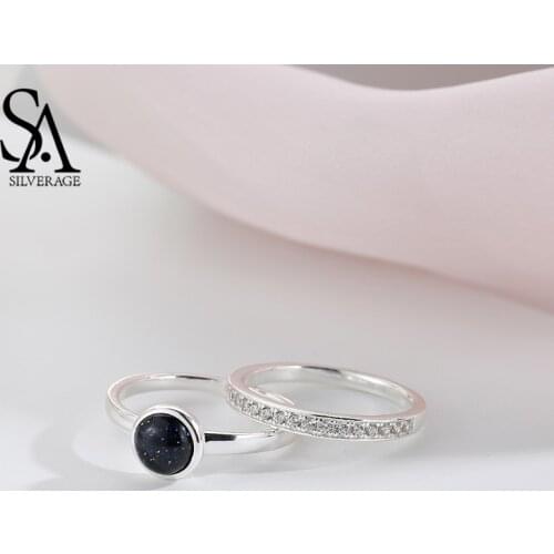 SA SILVERAGE Party Round Real 925 Sterling Planet Double Ring Aneis Anel Feminino Sets For Women Fine Jewelry Silver Rings
