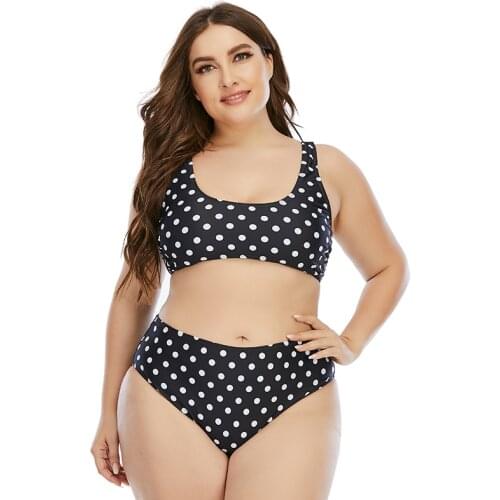 Plus Size Swimwear Women Dots Print High Waist Beach Swimsuit Vintage Crop Top Bikini Set Large Size Bathing Suit Beachwear