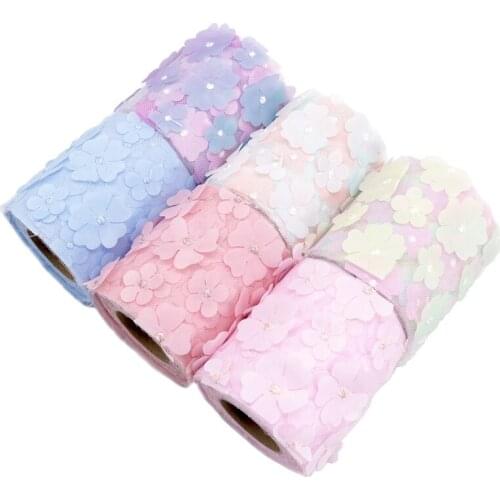 10Yards/roll MOQ 3 Rolls Graduation Ribbon 8CM~12CM Decoration Crafts Gifts DIY Hair Bows Colorful Flower Tulle Mesh Fabric