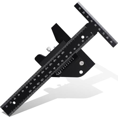 Aluminum Alloy Scale Metric Measure Scribing Ruler Woodworking Marking Tool T-type Scriber DIY Depth Vernier Measuring Ruler