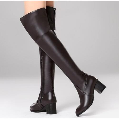 Fashion Womens Over-the-knee Boots Warm Womens Autumn Winter High Boots Shoes Black White Long Party Shoes Ladies Big Size