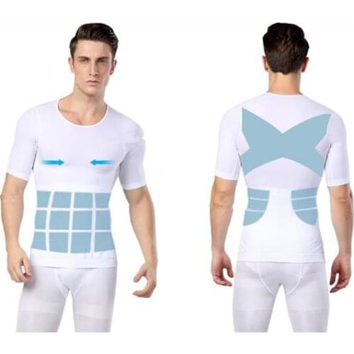 Mens Compression Shapewear Tshirt Body Shaper Chest Binder Shirt Slimming Waist Tummy Trimmer Shapers Men Slim Body Top