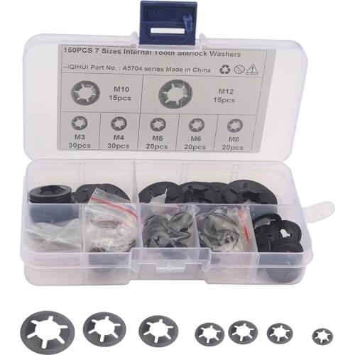 150pcs Internal Tooth Star Lock Washers Kit 7 Sizes M3 M4 M5 M6 M8 M10 M12 Push on Locking Washers Star Locking Clips Fastener