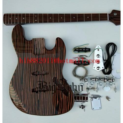 Unfinished 4 Strings Electric Bass Guitar,Natural Zebra wood Body&Neck&Fingerboard BJ-429