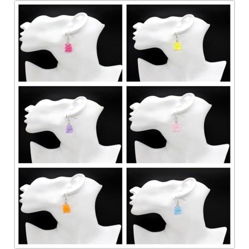 New Cute Candy Color Cartoon Resin Bear Earrings DIY Handmade Colorful Resin Bear Earrings Fashion Jewelry Women Earrings