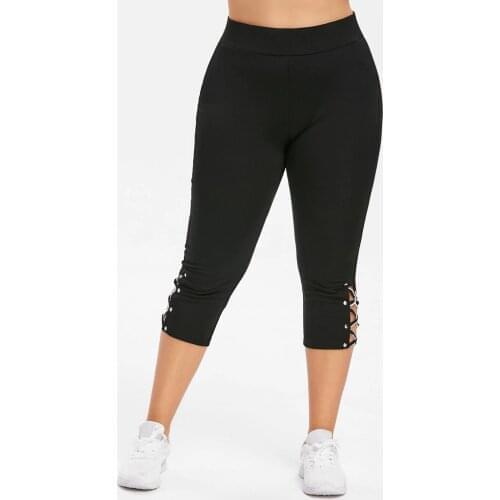 New Women Elastic Tight Fitting Pants Plus Size S-5XL Elastic Quick Drying Seven Point Pants High Waist Criss Cross Leggings A30