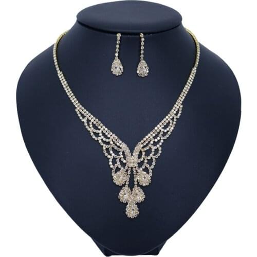Butterfly Shape Necklace Earrings For Women Shine Geometric Rhinestone Crystal Long Tassel Jewelry Sets Weddings Banquet Gifts