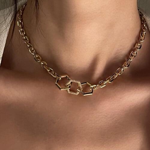 Brass With 18K Gold Lock Linked Pendant Necklace Punk Party T Show Runway Designer Club Japan Korean