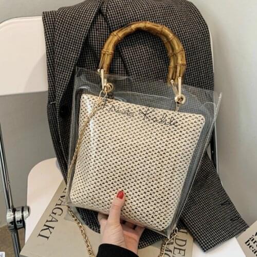 Transparent Shoulder Bag 2021 New Fashion Large Capacity PVC Jelly Bag Bamboo Handle Bucket Bag