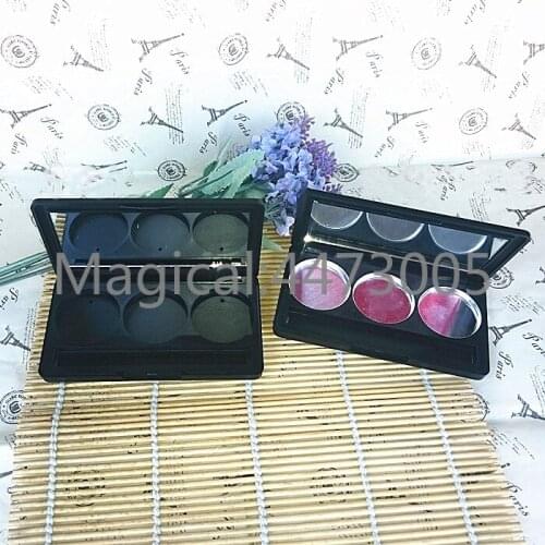50pcs/lot 3 Grids Empty Plastic Eyeshadow Case Round Jar Aluminum Palette Powder Cosmetics Compact Blush Container Makeup Tools