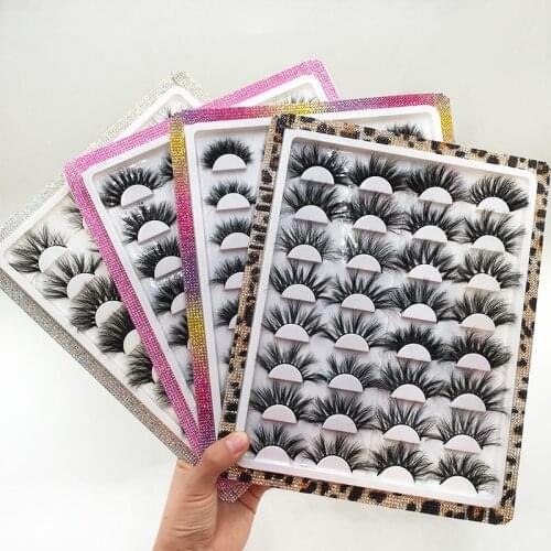 Wholesale Cruelty Free Natural 25mm 27mm 30mm Mink Eyelashes 16pairs Lash Book Diamond 3D Lashes Package In White Tray