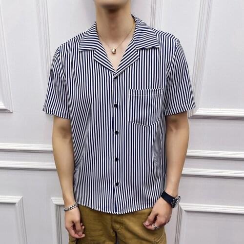 Shirts Slim Casual Fit All Match British Style Striped Shirts For Men Club Prom Blouse Men 2020 Summer Short Sleeve Mens L-4XL