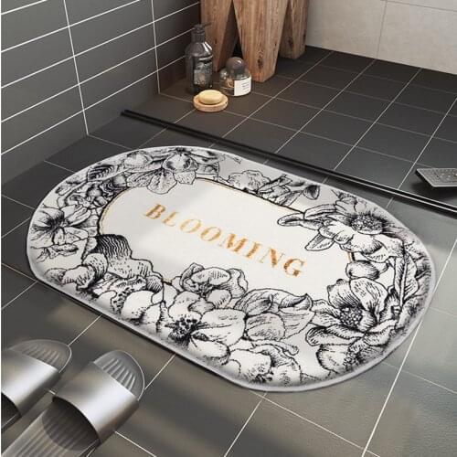 Flower Leaves Printed Non-Slip Bathroom Mat Absorbent Shower Soft Toilet Floor Foot Pad Shaggy Plush Bedroom Home Decor Doormat