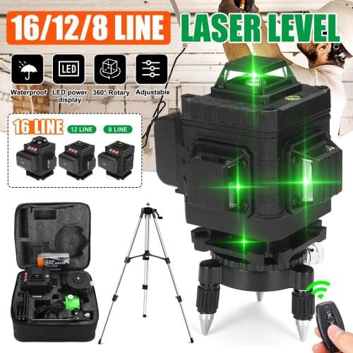 12/16 Lines 4D Auto Self-Leveling Laser Levels w/Digital Battery,w/Wall Bracket&Lift Holder,Super Powerful Laser Beam EU Version