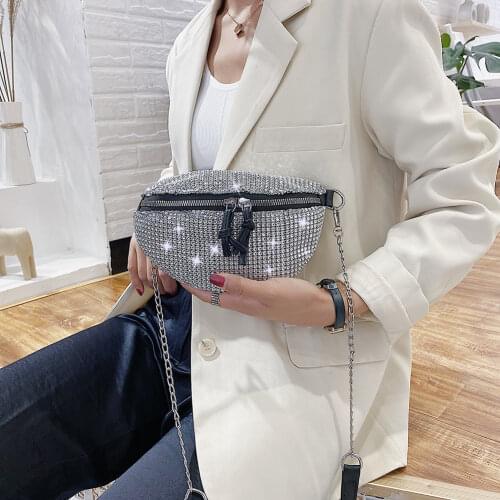 Rhinestone Fanny Waist Bag Classic Texture Creative Delicate Chic Women Casual Zipper Small Chest Crossbody Phone Pack