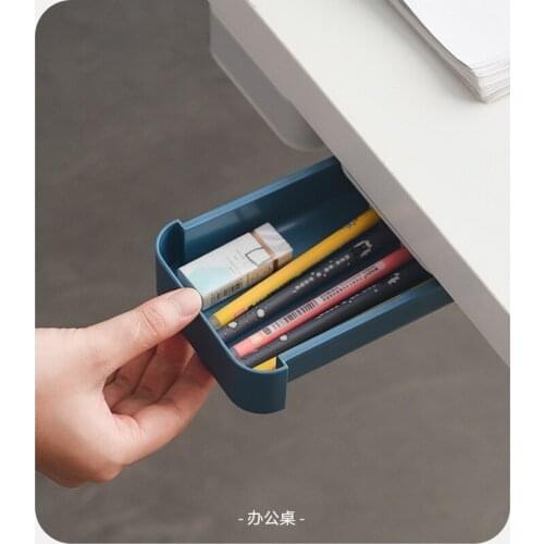 Drawer Storage Box Hidden Invisible Paste High Capacity Office Under Table Punch Free Box ABS Material 2020