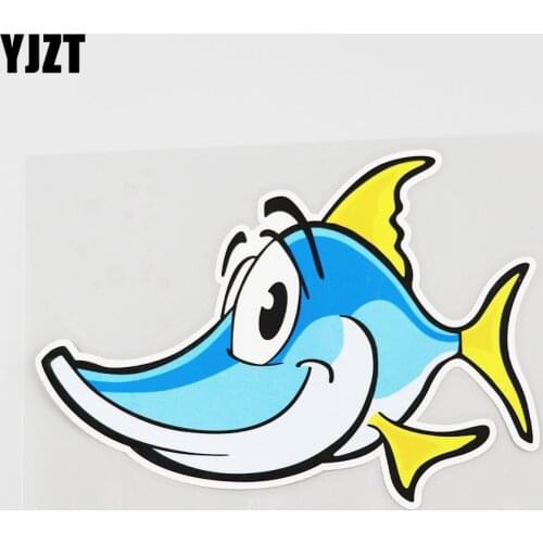 YJZT 14.3CMX10.3CM Blue And Yellow Sharp Billed Fish Car Sticker Interesting Pvc Decal 6A-0018