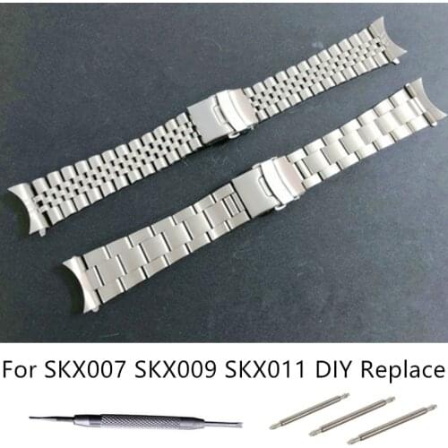 20 mm 22 mm Stainless Steel Watch Band Bracelets Curved end Replacement For Seiko SKX007 SKX009 SKX011 DIY Replace